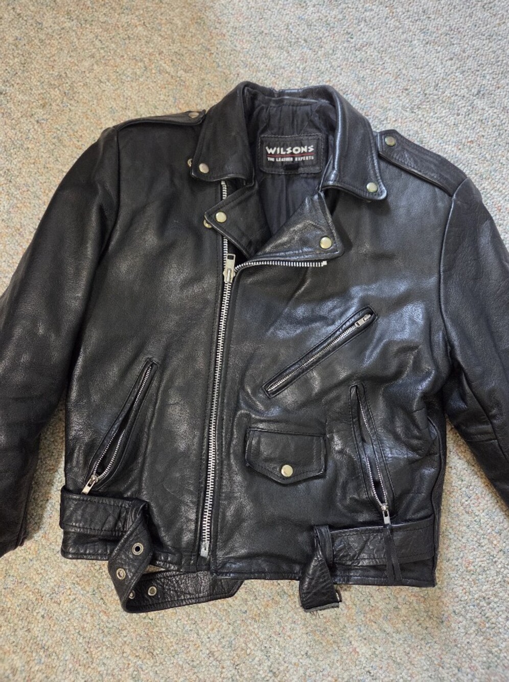 Vintage Wilsons Black Leather Motorcycle Jacket for Men